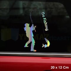 Balıkçı Balık Tutan Adam Hologram Oto Sticker Cam Araba Yapıştırma Çıkartma Aksesuar Etiket 20x12 Cm