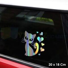 Aşk Kedi Kalp Hologram Oto Sticker Cam Araba Yapıştırma Çıkartma Aksesuar Etiket 20 X 18 Cm