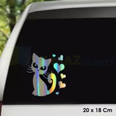 Aşk Kedi Kalp Hologram Oto Sticker Cam Araba Yapıştırma Çıkartma Aksesuar Etiket 20 X 18 Cm