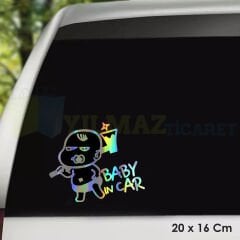 Baby In Car Arabada Bebek Var Hologram Oto Sticker Cam Araba Yapıştırma Çıkartma Etiket 20 X 16 Cm