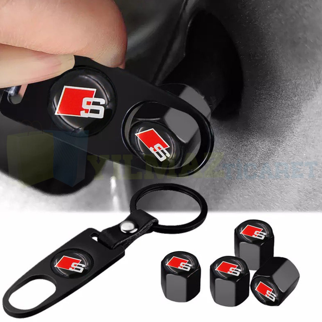 Audi S Line Logo Sibop Kapağı Anahtarlık Set Siyah Paslanmaz Çelik Yüksek Kalite