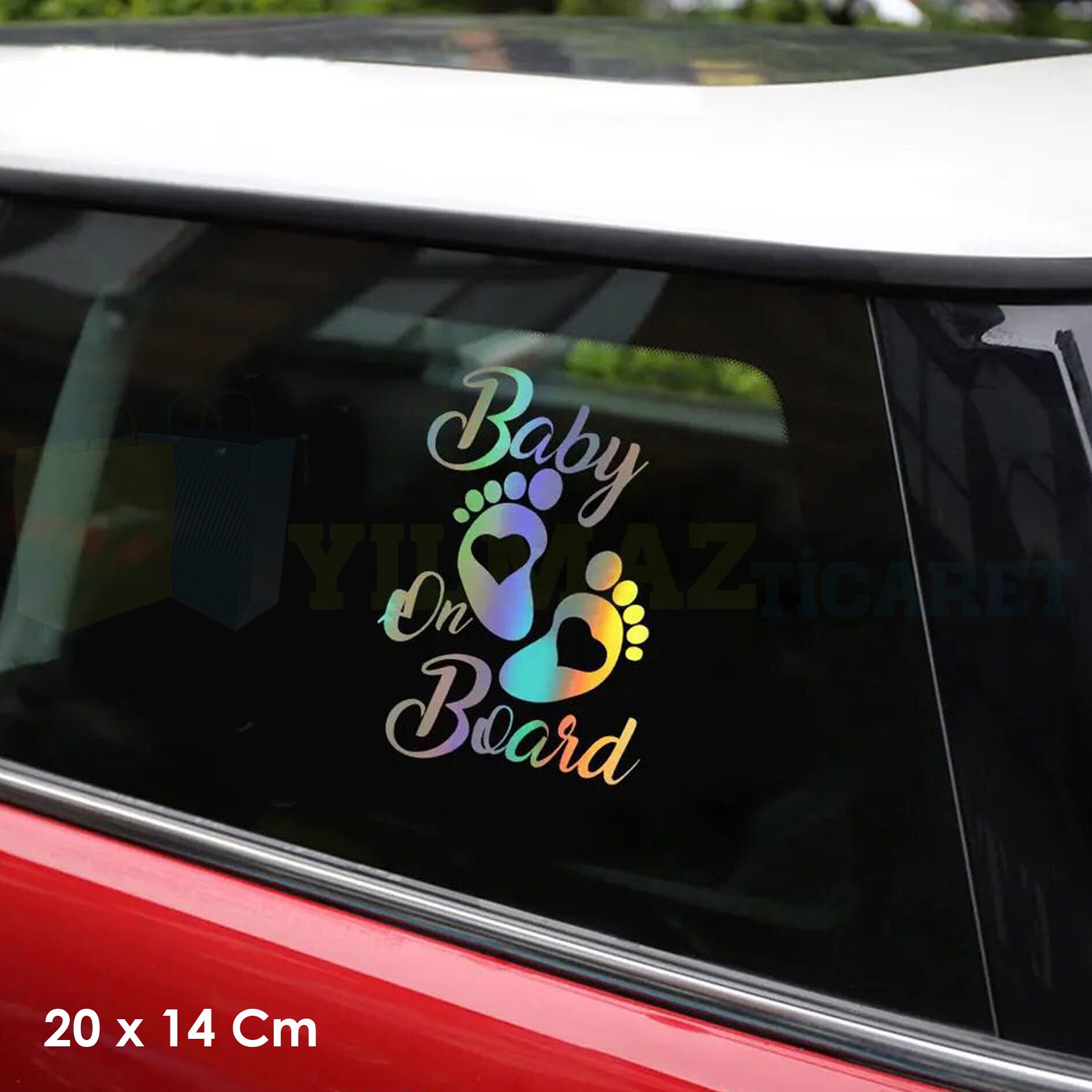 Baby On Board Arabada Bebek Var Hologram Oto Sticker Cam Araba Yapıştırma Aksesuar Etiket 20 X 14 Cm