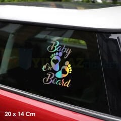Baby On Board Arabada Bebek Var Hologram Oto Sticker Cam Araba Yapıştırma Aksesuar Etiket 20 X 14 Cm