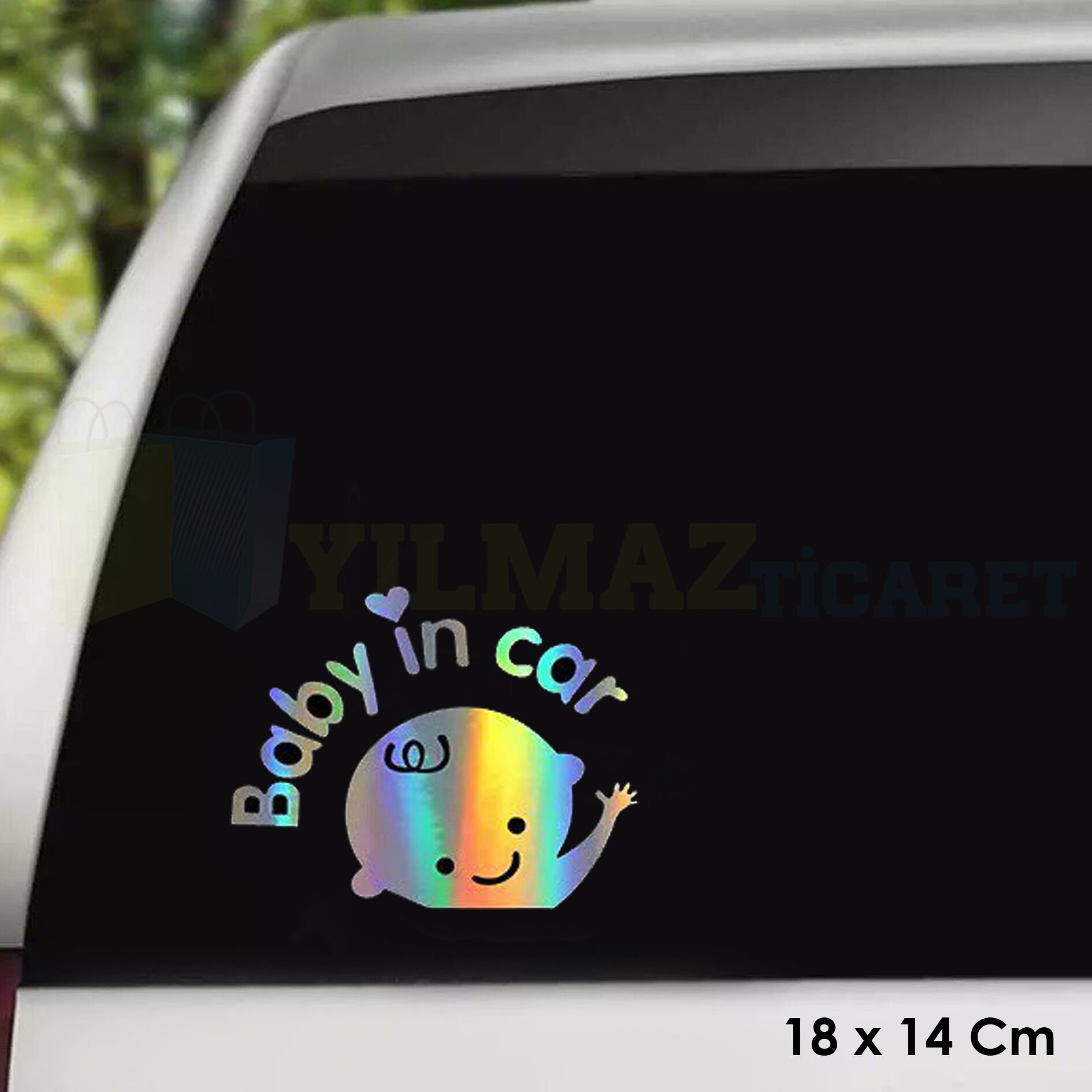 Baby In Car Arabada Bebek Var Hologram Oto Sticker Cam Araba Yapıştırma Aksesuar Etiket 18 X 14 Cm