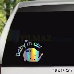 Baby In Car Arabada Bebek Var Hologram Oto Sticker Cam Araba Yapıştırma Aksesuar Etiket 18 X 14 Cm