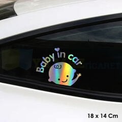 Baby In Car Arabada Bebek Var Hologram Oto Sticker Cam Araba Yapıştırma Aksesuar Etiket 18 X 14 Cm