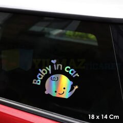 Baby In Car Arabada Bebek Var Hologram Oto Sticker Cam Araba Yapıştırma Aksesuar Etiket 18 X 14 Cm