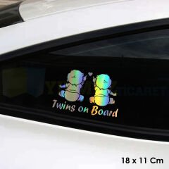 Arabada Ikiz Bebek Var Hologram Oto Sticker Cam Araba Yapıştırma Çıkartma Aksesuar Etiket 18 X 11 Cm