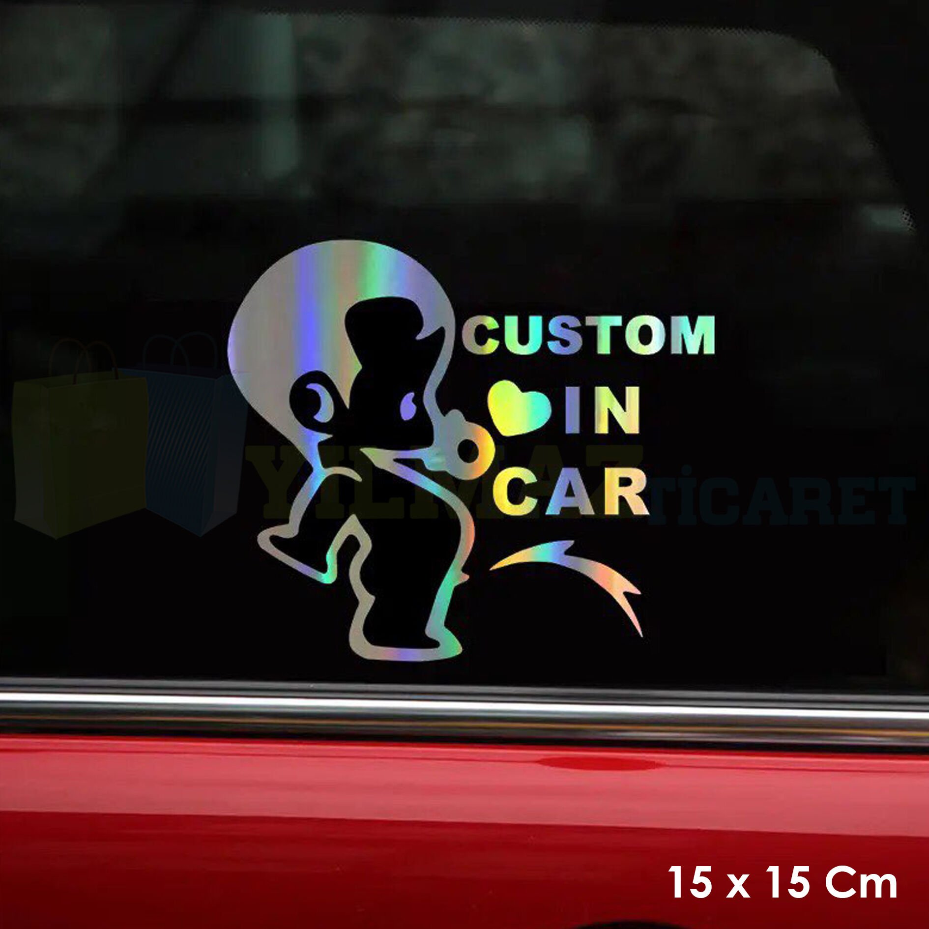 Işeyen Yaramaz Çocuk Hologram Oto Sticker Cam Araba Yapıştırma Çıkartma Aksesuar Etiket 15 X 15 Cm