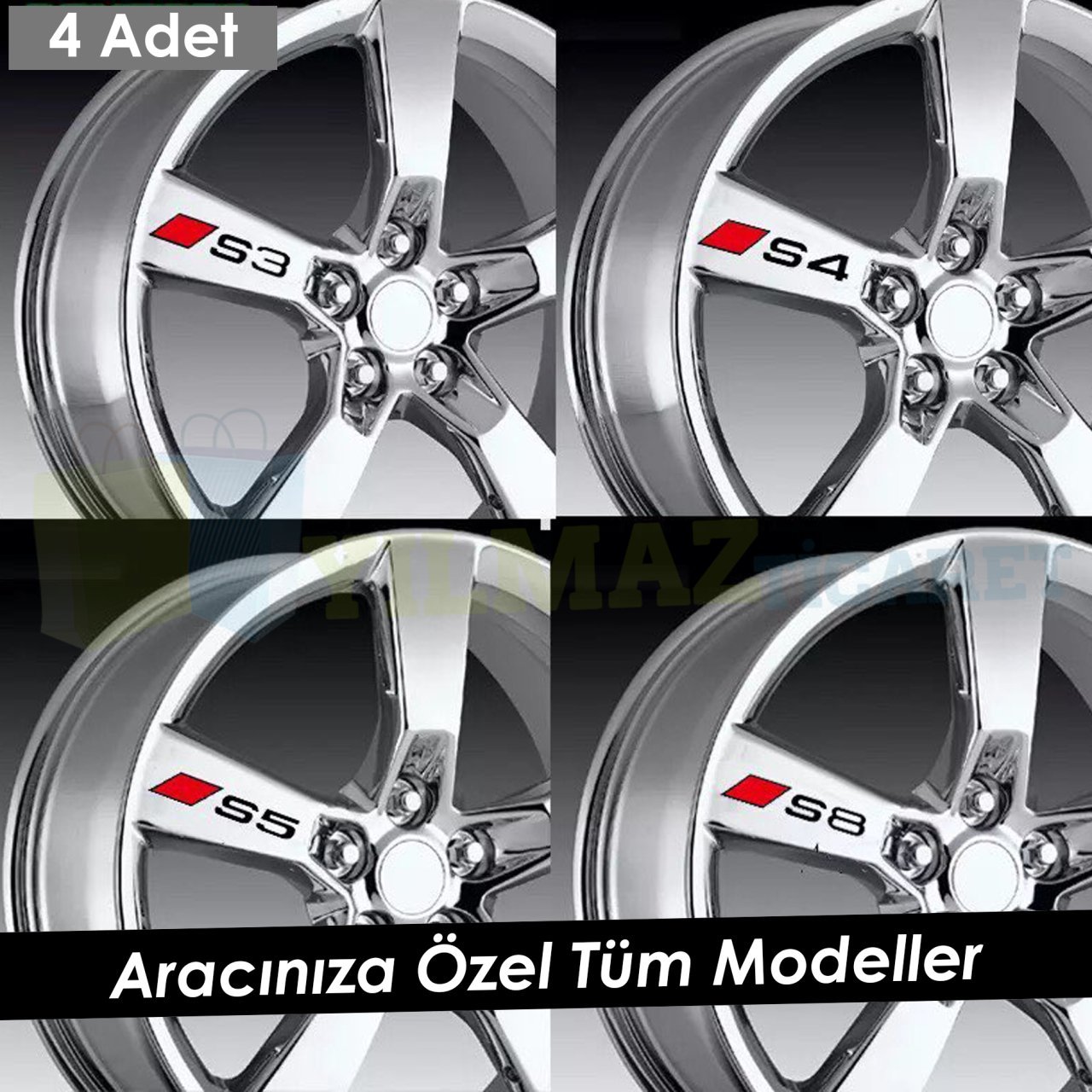Audi S3 S4 S5 S6 S7 S8 Logo Jant Oto Sticker Yapıştırma 4 Adet