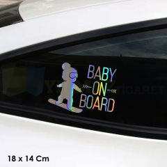 Kayakçı Arabada Bebek Var Hologram Oto Sticker Cam Araba Yapıştırma Çıkartma Aksesuar Etiket 18x14cm