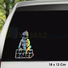 Şapkalı Arabada Bebek Var Hologram Oto Sticker Cam Araba Yapıştırma Çıkartma Aksesuar Etiket 18x12cm