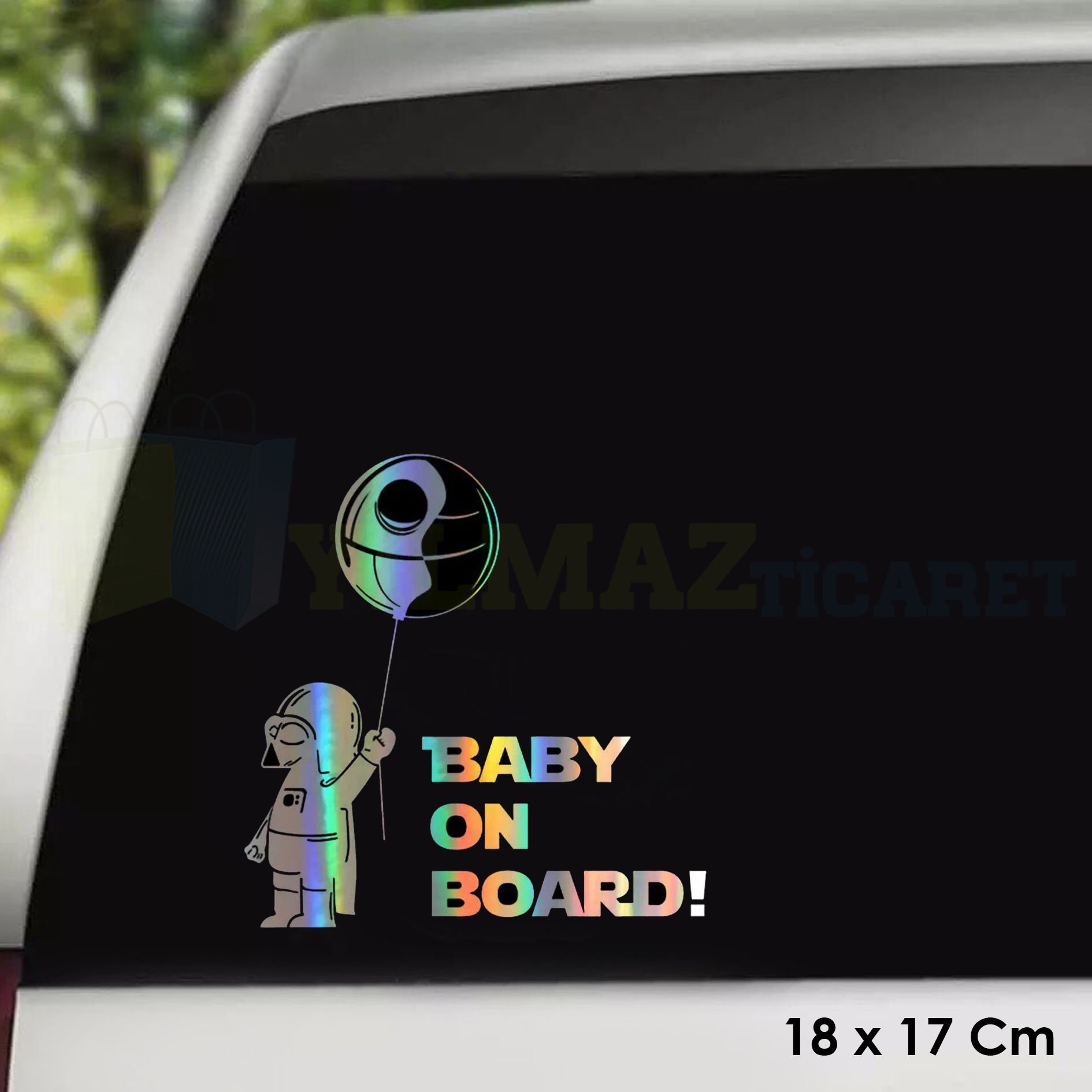 Arabada Bebek Var Balonlu Hologram Oto Sticker Cam Araba Yapıştırma Çıkartma Aksesuar Etiket 18x17cm