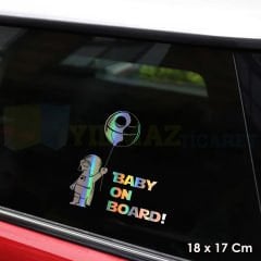 Arabada Bebek Var Balonlu Hologram Oto Sticker Cam Araba Yapıştırma Çıkartma Aksesuar Etiket 18x17cm
