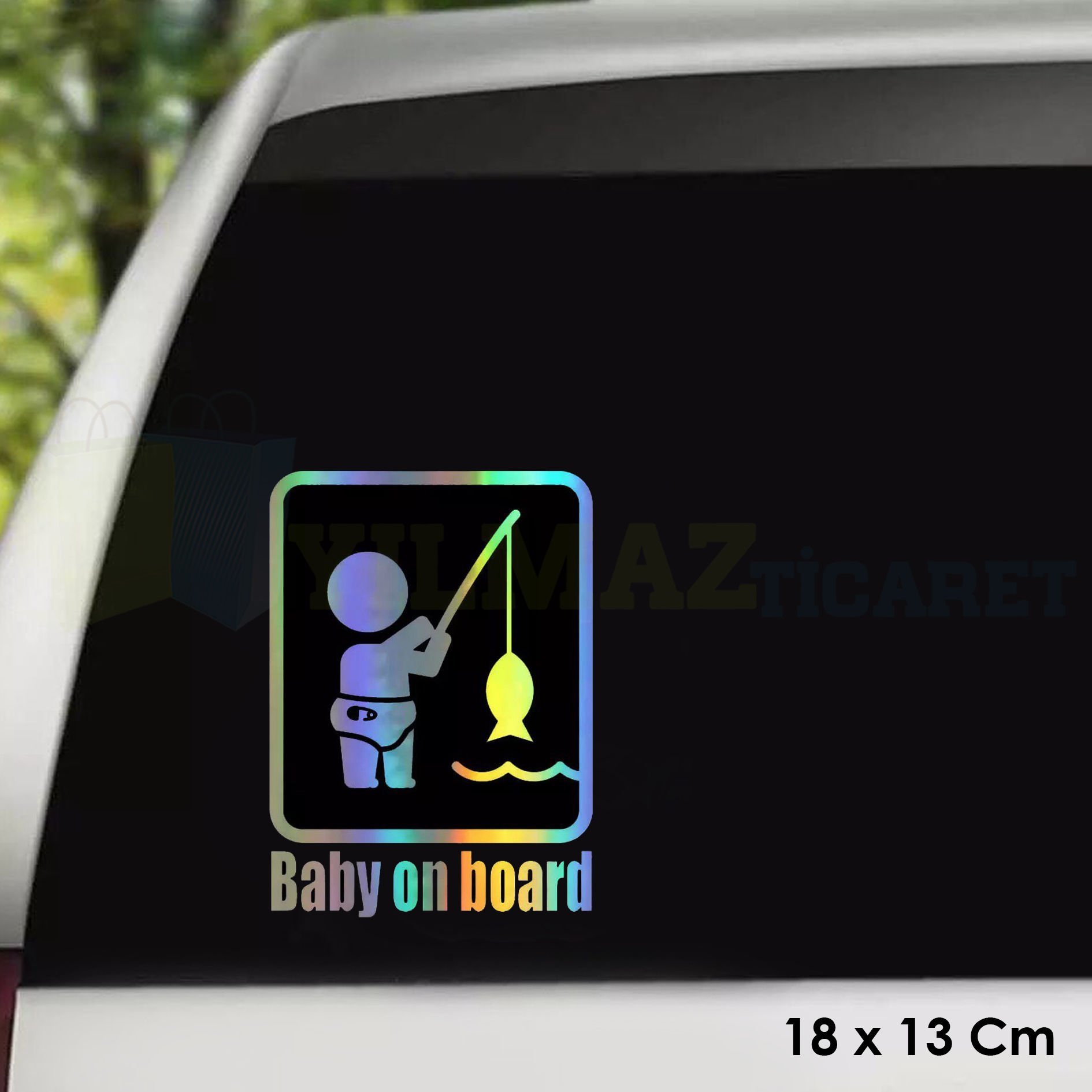 Baby On Board Arabada Bebek Var Hologram Oto Sticker Cam Araba Yapıştırma Çıkartma Etiket 18 X 13 Cm