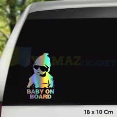 Baby On Board Arabada Bebek Var Hologram Oto Sticker Cam Araba Yapıştırma Çıkartma Etiket 18 X 10 Cm