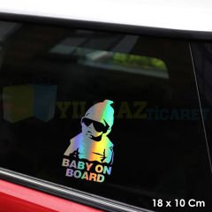 Baby On Board Arabada Bebek Var Hologram Oto Sticker Cam Araba Yapıştırma Çıkartma Etiket 18 X 10 Cm