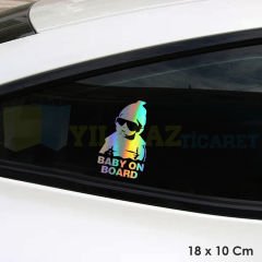Baby On Board Arabada Bebek Var Hologram Oto Sticker Cam Araba Yapıştırma Çıkartma Etiket 18 X 10 Cm