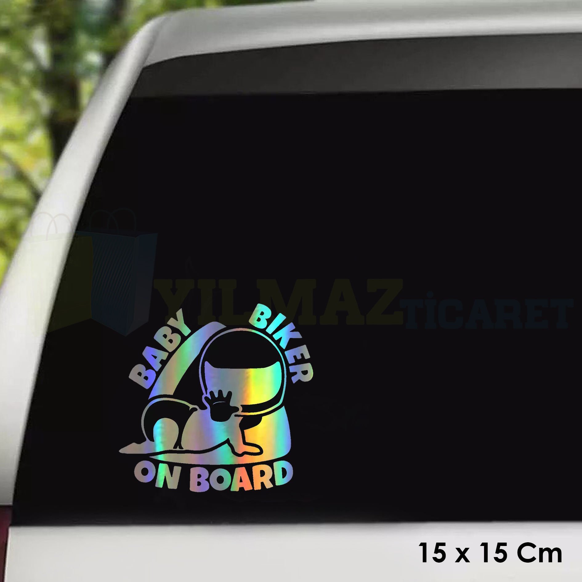 Motorcu Bebek Motorda Bebek Var Hologram Oto Sticker Cam Araba Yapıştırma Çıkartma Etiket 15 X 15 Cm