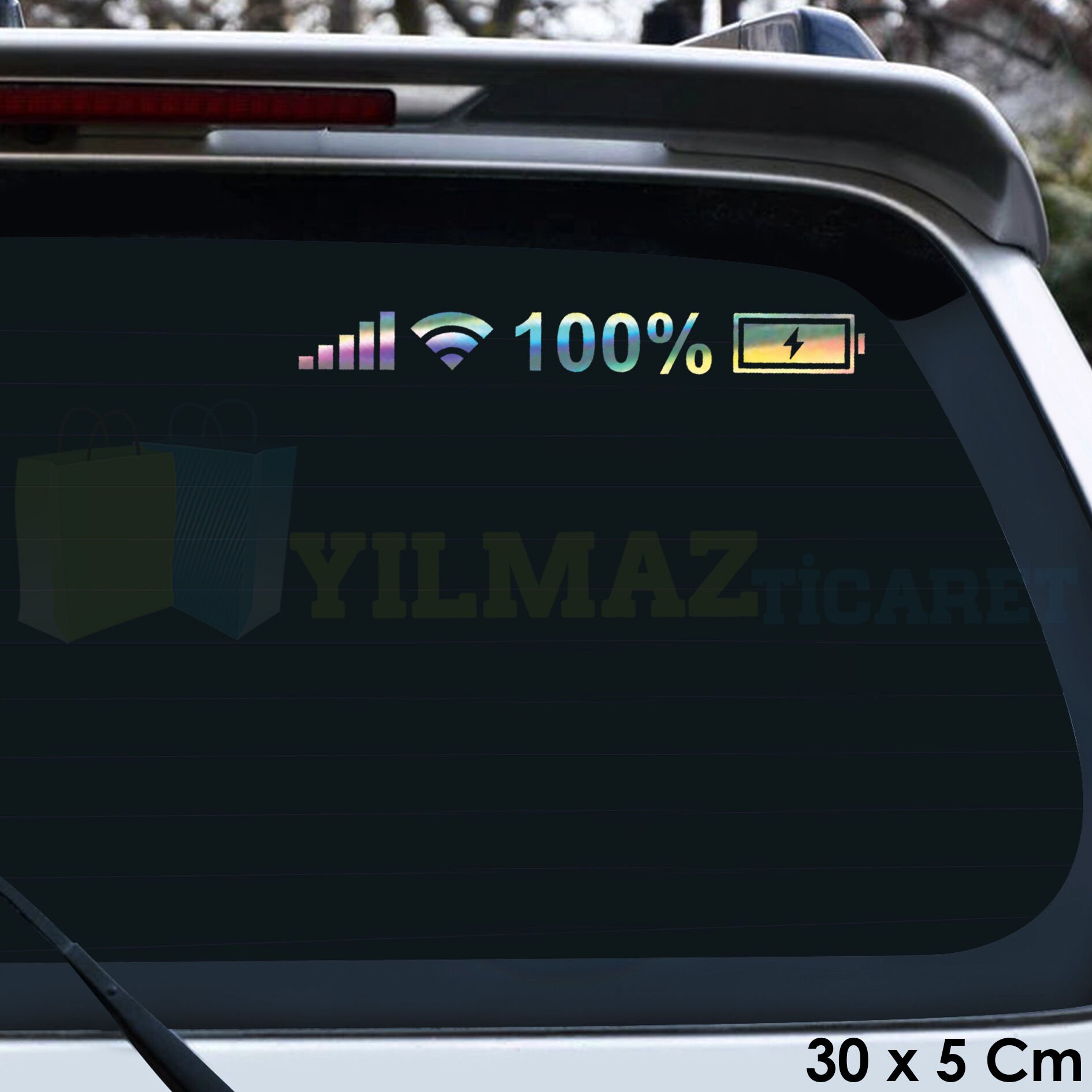 Batarya Pil Wifi Logo İcon Hologram Oto Cam Sticker Etiket Çıkartma Yapıştırma 30 x 5 Cm
