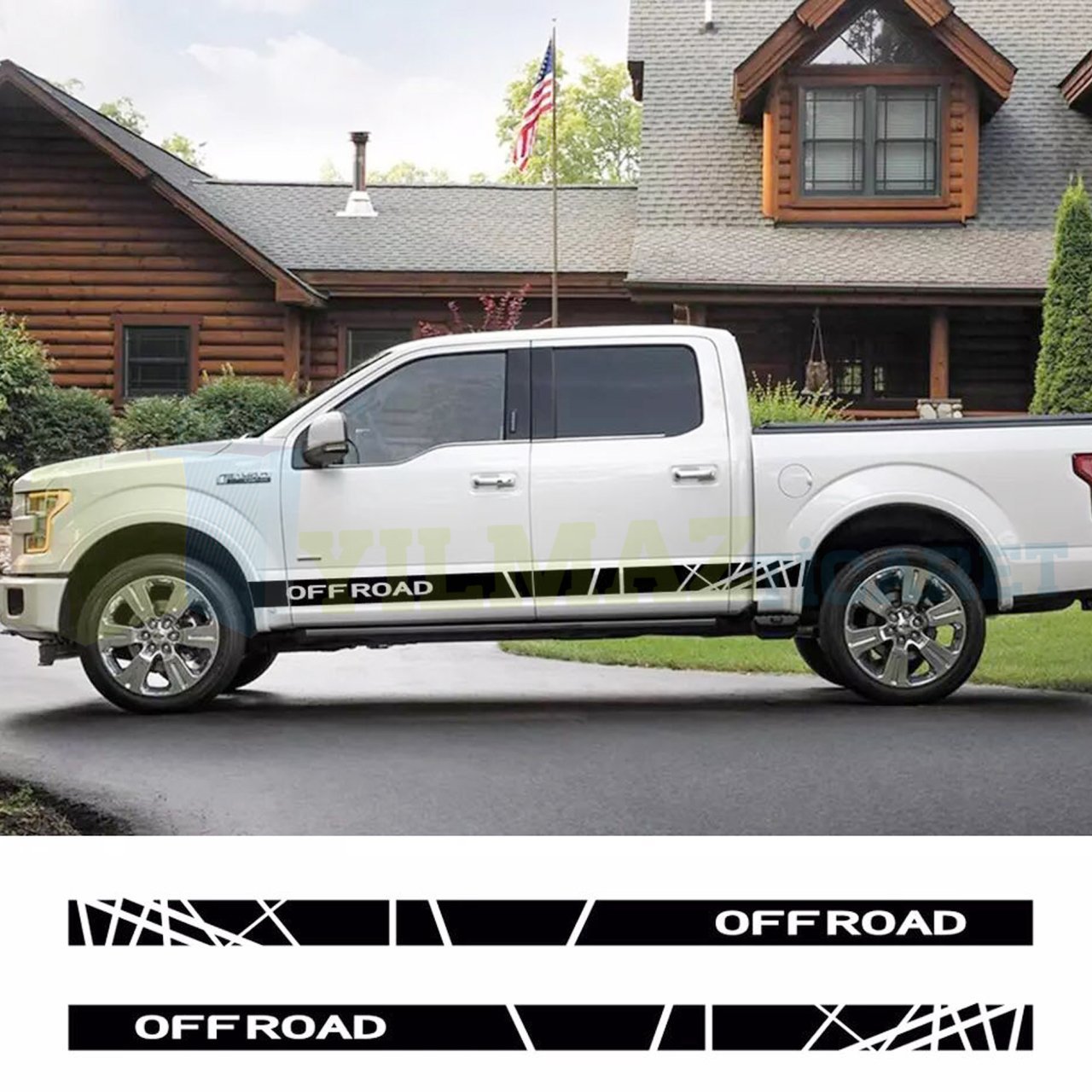 Off Road 4x4 Yan Şerit Kapı Altı Oto Sticker Çıkartma Etiket Yapıştırma 1 Çift