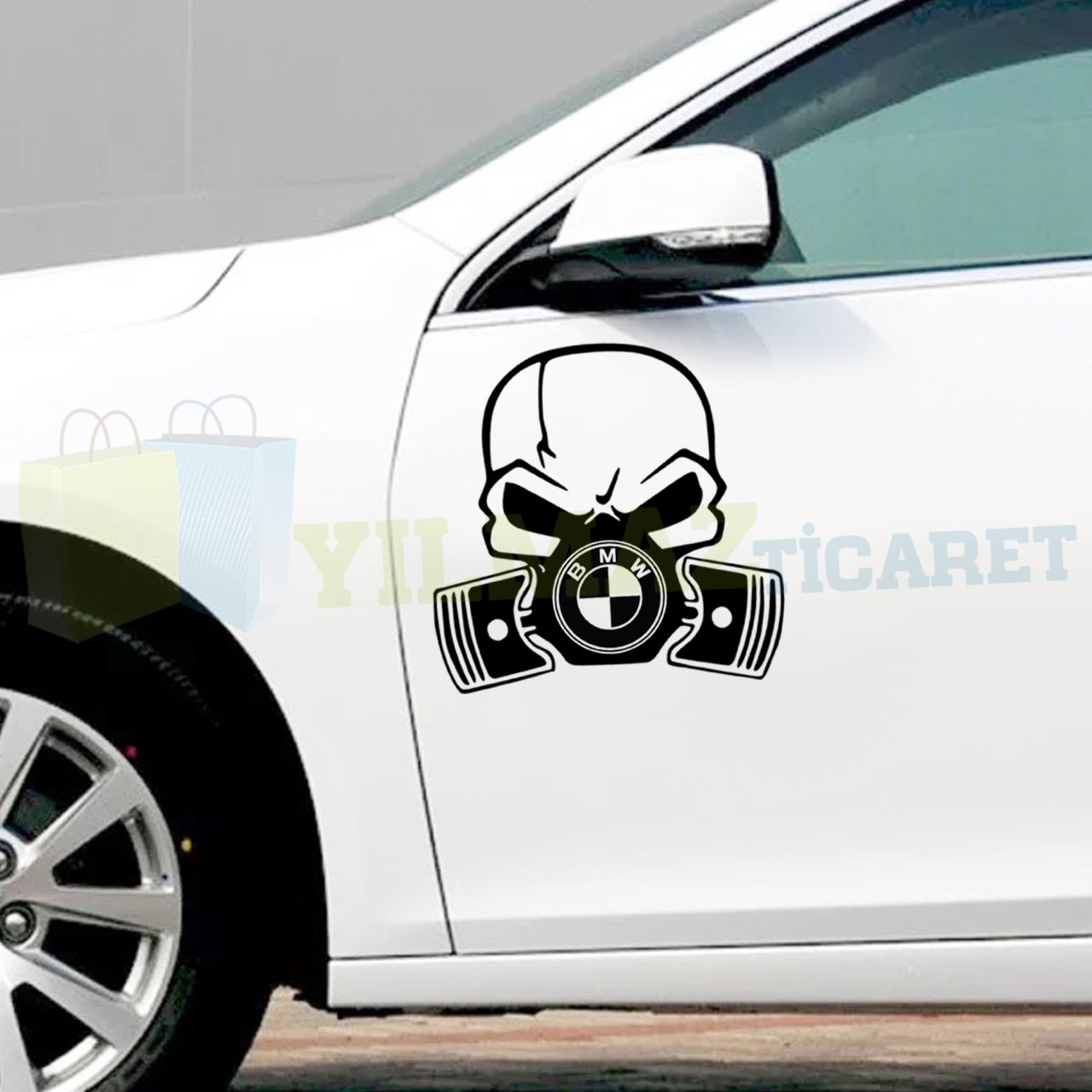 Bmw Logo Kurukafa Oto Motosiklet Sticker Araba Yapıştırma Etiket Çıkartma Kaliteli Folyo