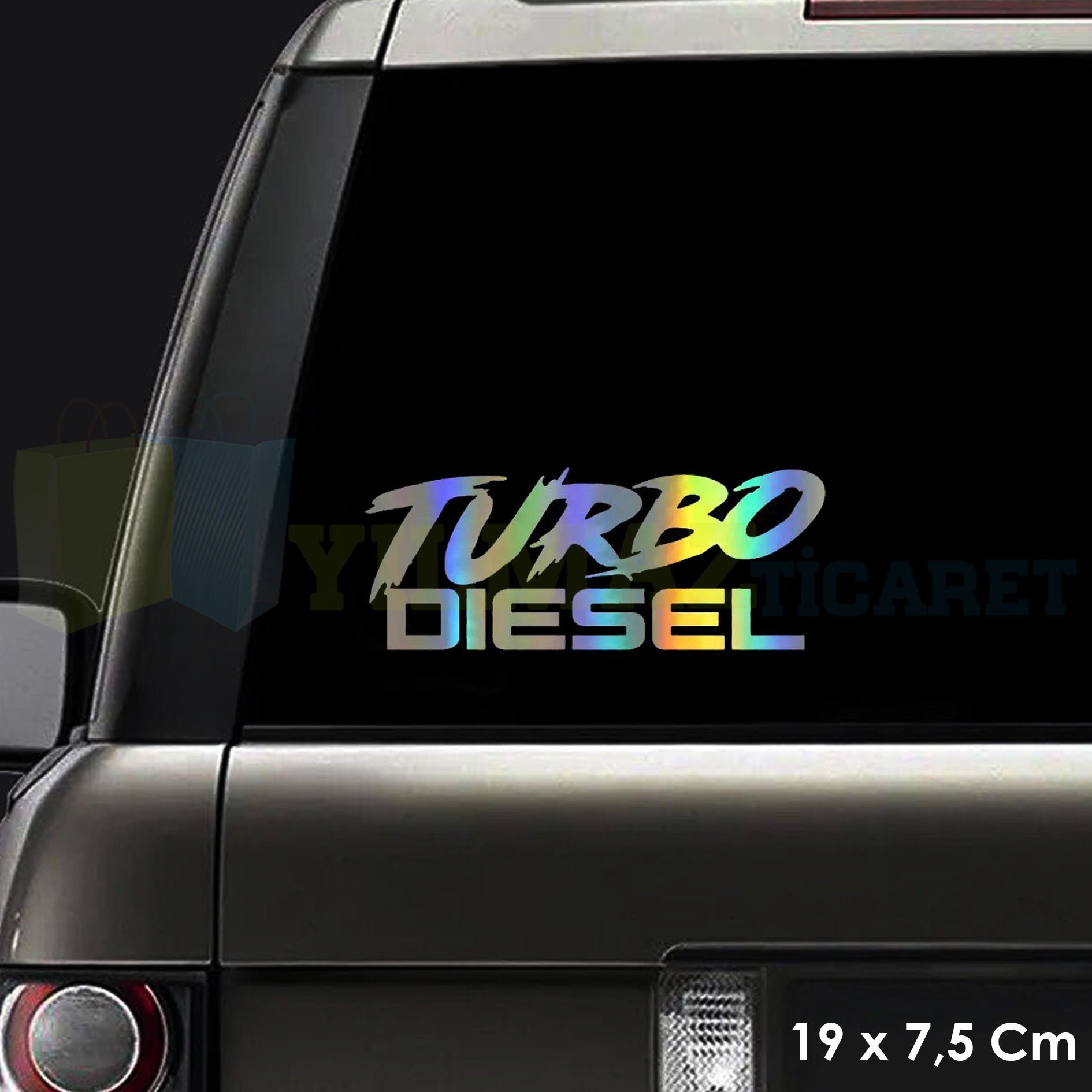 Turbo Diesel Araba Oto Hologram Renkli Sticker Yapıştırma Etiket Çıkartma Aksesuar 19 x 7,5 Cm