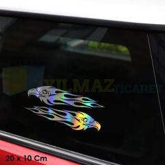 Kartal Alev Renkli Hologram Oto Cam Sticker Araba Etiket Çıkartma Yapıştırma Aksesuar 20 X 10 Cm