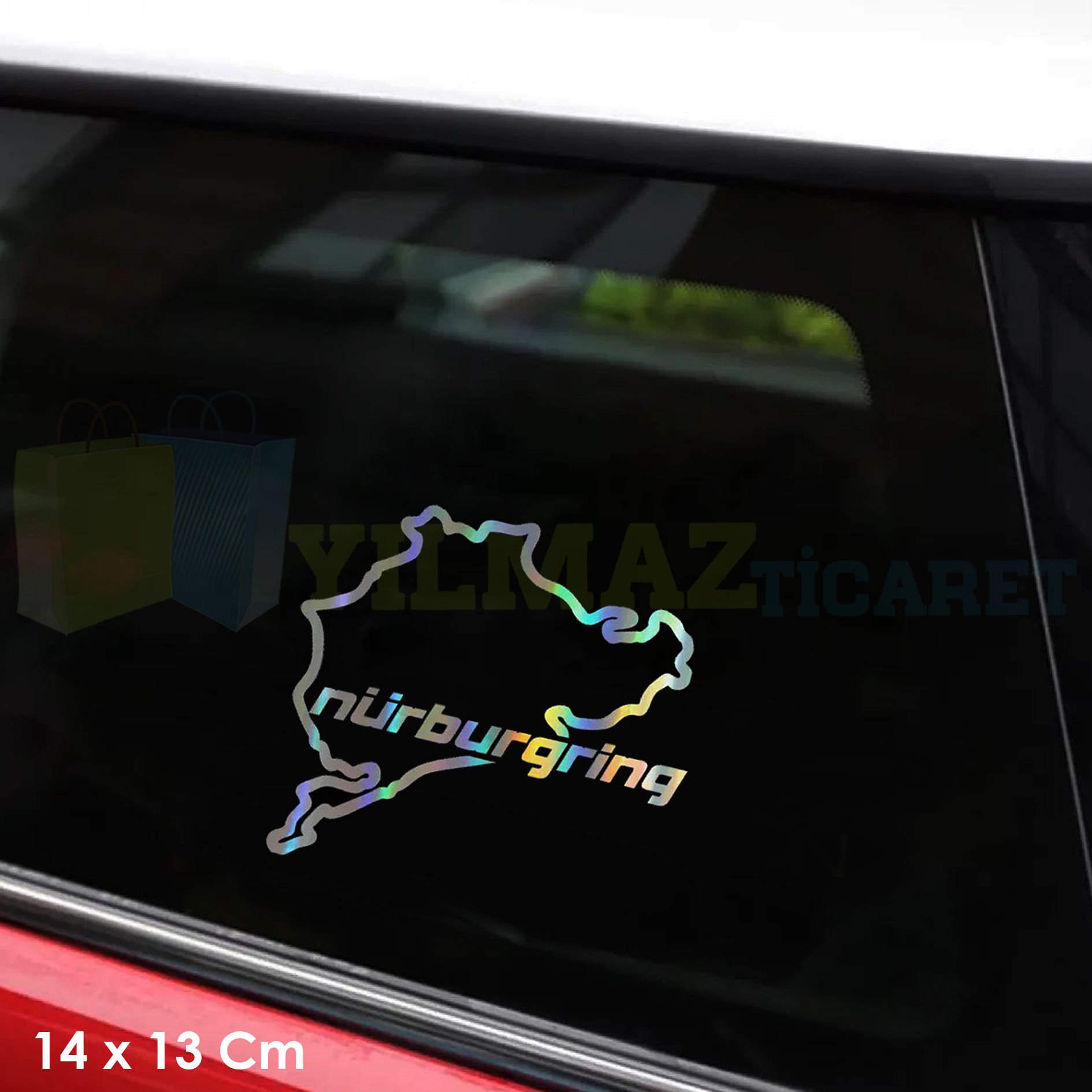 Nürburgring Renkli Hologram Oto Cam Sticker Araba Etiket Çıkartma Yapıştırma Aksesuar 14 X 13 Cm