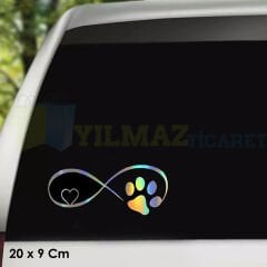 Kedi Köpek Pati İzi Kalp Renkli Hologram Oto Sticker Etiket Araba Yapıştırma Çıkartma 20 x 9 Cm