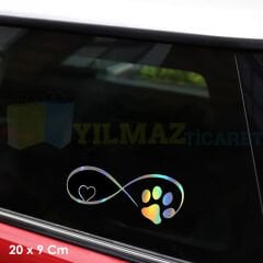 Kedi Köpek Pati İzi Kalp Renkli Hologram Oto Sticker Etiket Araba Yapıştırma Çıkartma 20 x 9 Cm