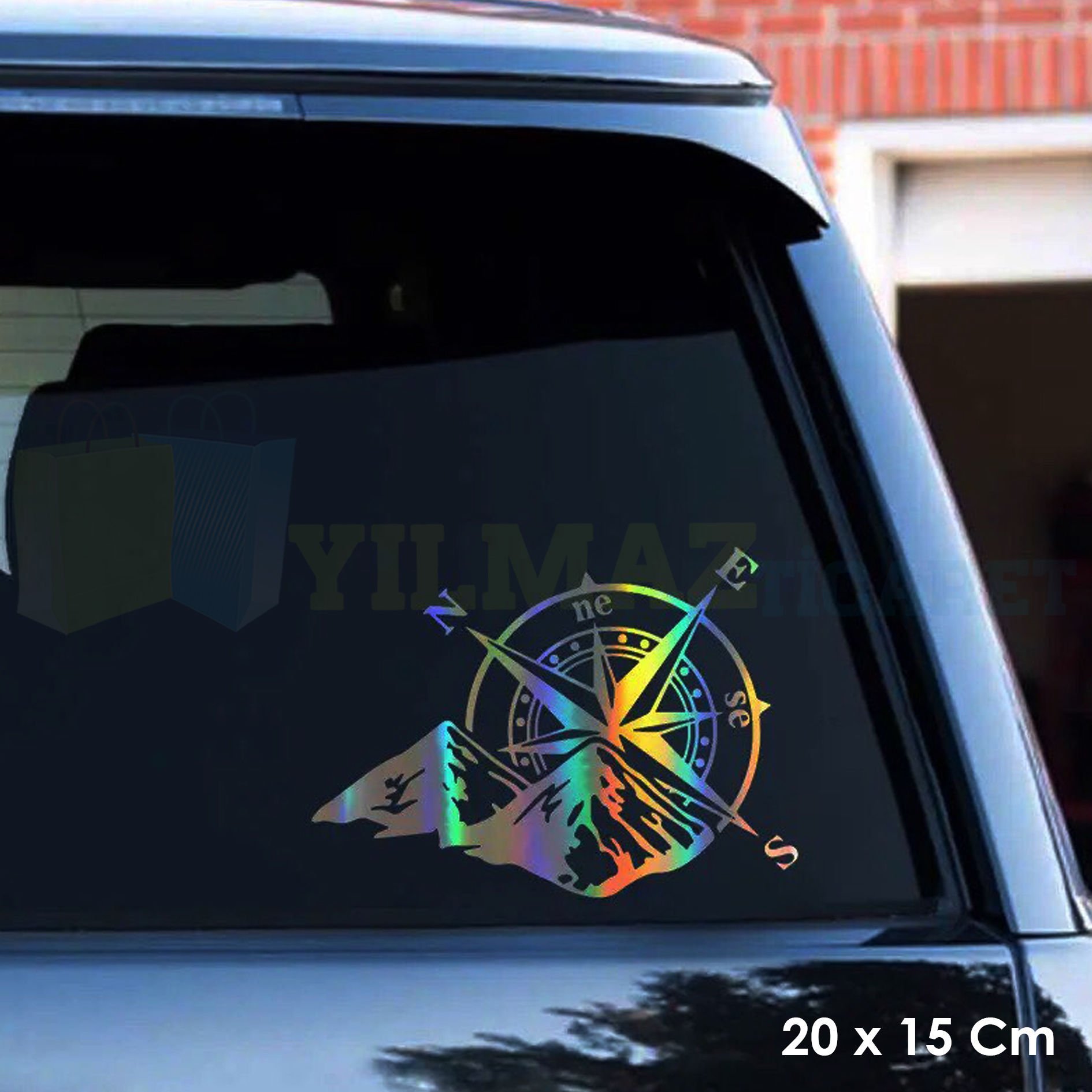 Pusula Dağ Karavan Hologram Araba Oto Sticker Etiket Yapıştırma Çıkartma Aksesuar 20 x 15 Cm