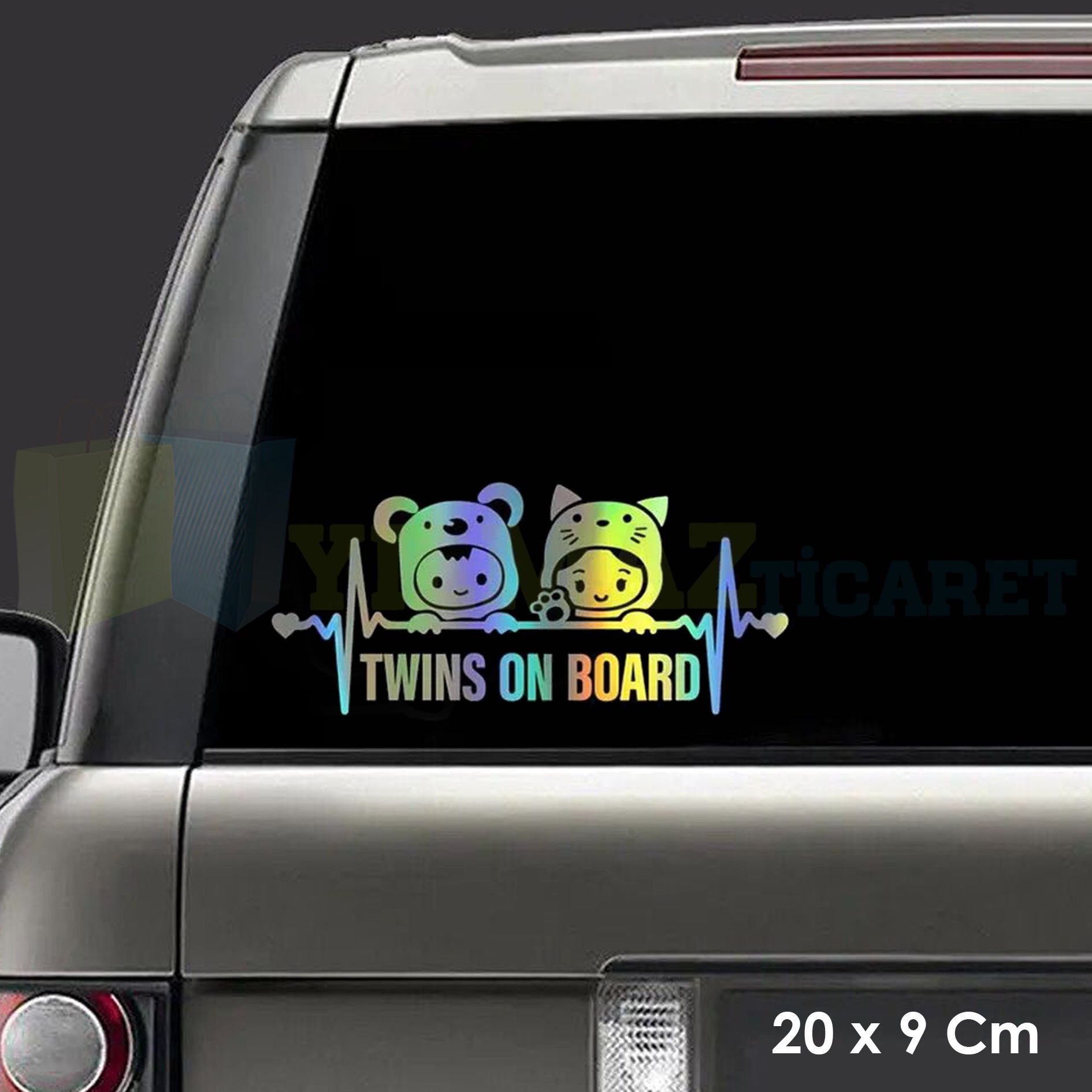 Arabada İkiz Bebek Var Hologram Oto Sticker Araba Etiket Çıkartma Aksesuar Renkli Yapıştırma 20 x 9 Cm
