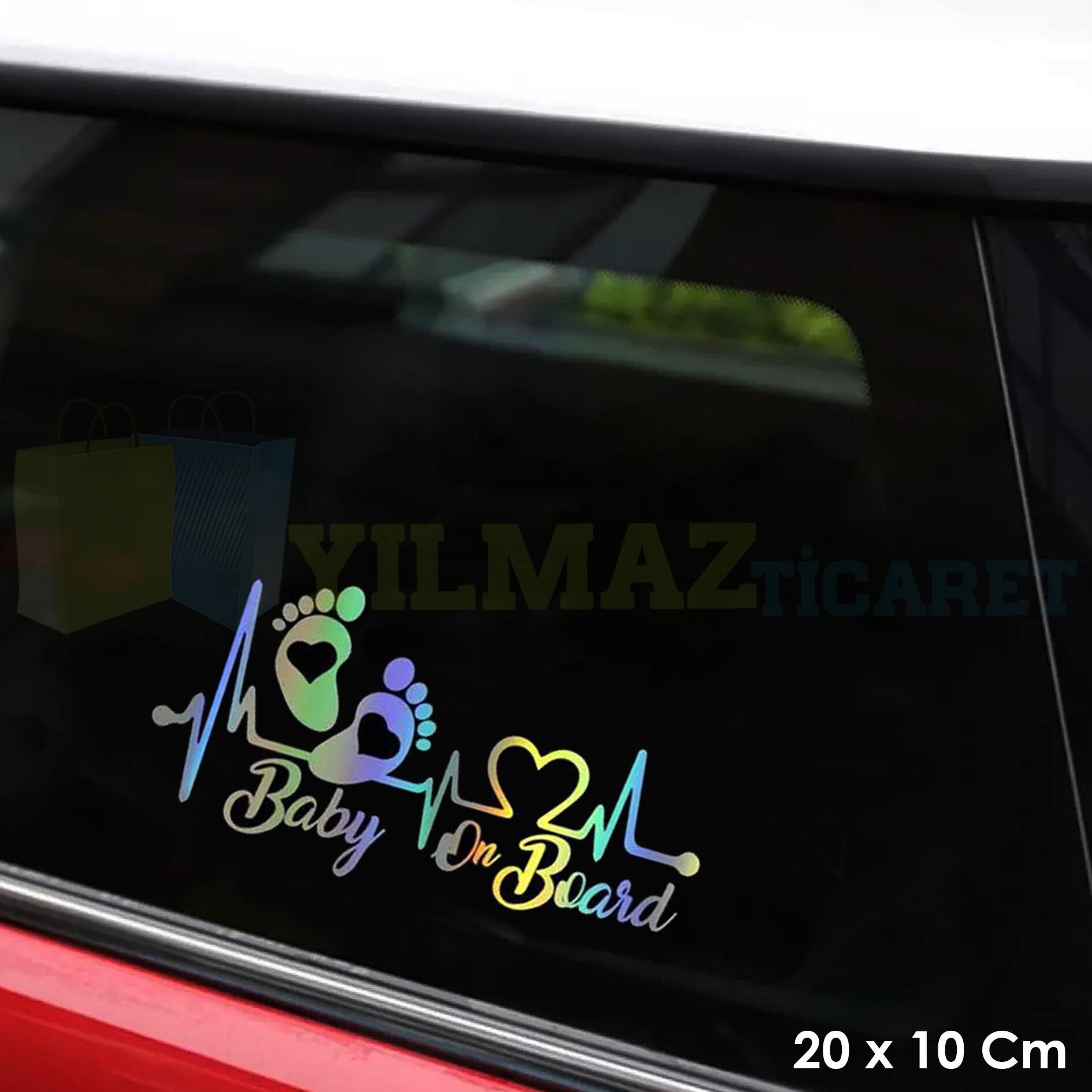 Baby On Board Arabada Bebek Var Ayak İzi Hologram Oto Sticker Etiket Yapıştırma Çıkartma 20 x 10 Cm