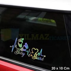 Baby On Board Arabada Bebek Var Ayak İzi Hologram Oto Sticker Etiket Yapıştırma Çıkartma 20 x 10 Cm