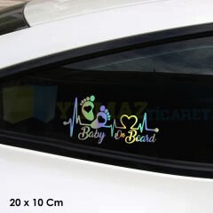 Baby On Board Arabada Bebek Var Ayak İzi Hologram Oto Sticker Etiket Yapıştırma Çıkartma 20 x 10 Cm
