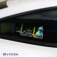 Arabada Bebek Var Kalp Ritim Renkli Hologram Cam Oto Sticker Etiket Çıkartma Yapıştırma 20 x 9,5 Cm