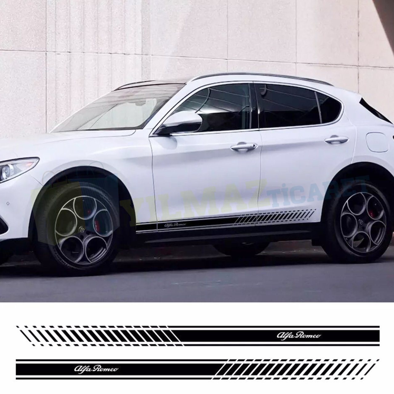 Alfa Romeo Logo Yan Kapı Altı Şerit Oto Sticker Etiket 2 Adet