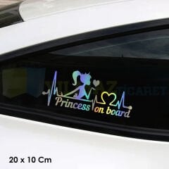 Arabada Prenses Var Kalp Ritim Renkli Hologram Oto Araba Sticker Yapıştırma Etiket 20 x 10 Cm