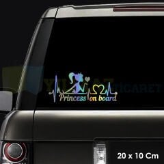 Arabada Prenses Var Kalp Ritim Renkli Hologram Oto Araba Sticker Yapıştırma Etiket 20 x 10 Cm