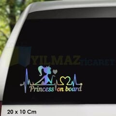 Arabada Prenses Var Kalp Ritim Renkli Hologram Oto Araba Sticker Yapıştırma Etiket 20 x 10 Cm