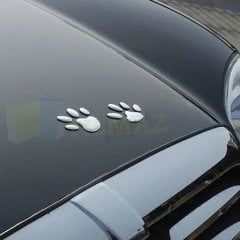 Kedi Pati İzi Oto Sticker 3D Kabartmalı Parlak Gümüş 1 Çift Araba Yapıştırma Etiket Çıkartma
