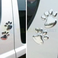 Kedi Pati İzi Oto Sticker 3D Kabartmalı Parlak Gümüş 1 Çift Araba Yapıştırma Etiket Çıkartma