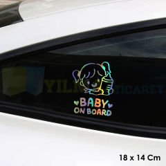 Arabada Prenses Kız Bebek Var Baby On Board Hologram Oto Sticker Etiket Çıkartma 18 x 14 Cm