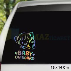 Arabada Prenses Kız Bebek Var Baby On Board Hologram Oto Sticker Etiket Çıkartma 18 x 14 Cm