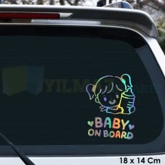 Arabada Prenses Kız Bebek Var Baby On Board Hologram Oto Sticker Etiket Çıkartma 18 x 14 Cm