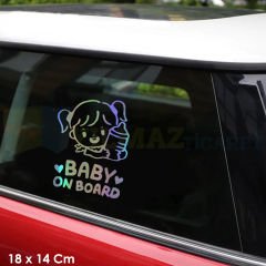 Arabada Prenses Kız Bebek Var Baby On Board Hologram Oto Sticker Etiket Çıkartma 18 x 14 Cm