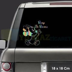 Miny Mouse Arabada Bebek Var Baby On Board Hologram Oto Sticker Etiket Yapıştırma Araba 18 x 18 Cm