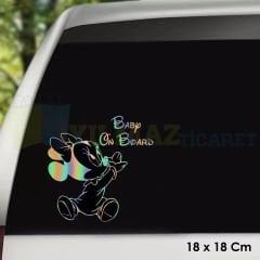 Miny Mouse Arabada Bebek Var Baby On Board Hologram Oto Sticker Etiket Yapıştırma Araba 18 x 18 Cm