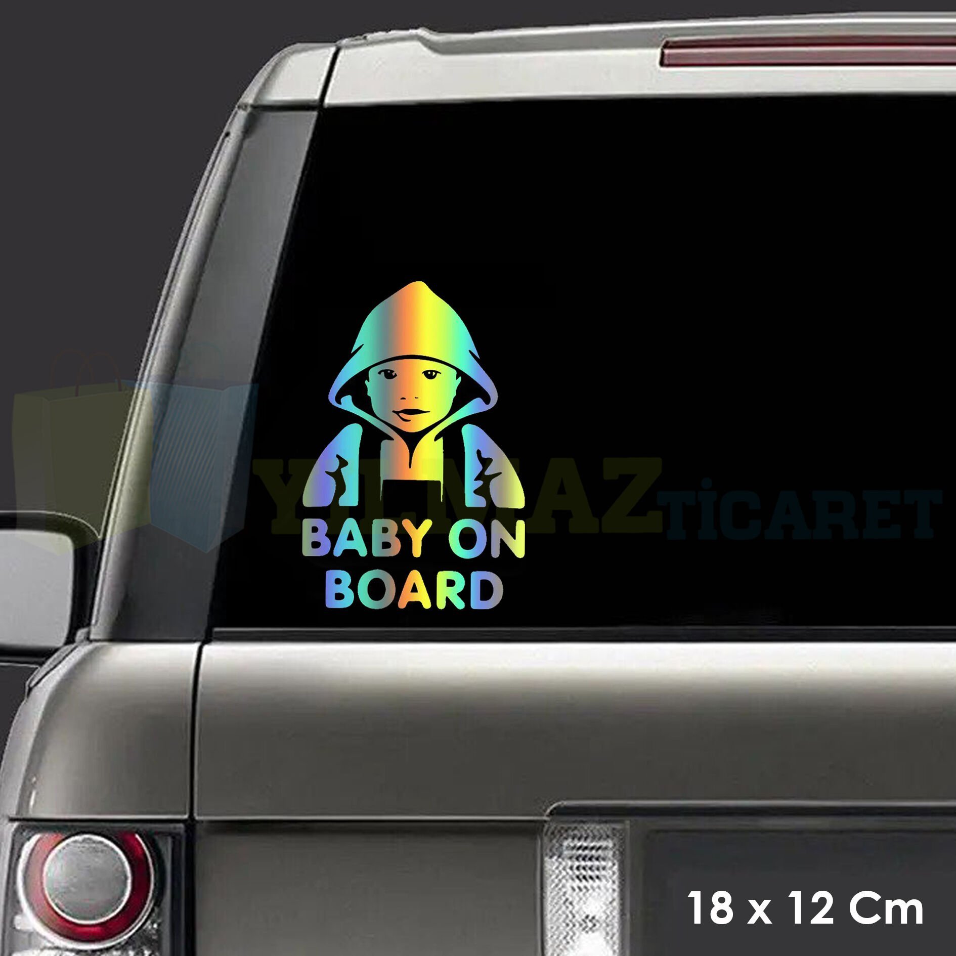 Baby On Board Arabada Bebek Var Hologram Araba Oto Cam Çıkartma Etiket Sticker 18 x 12 Cm